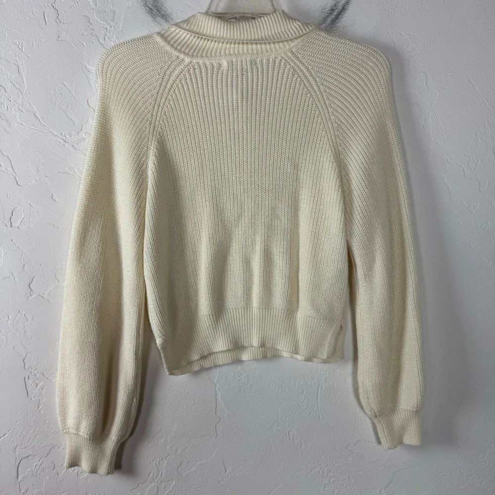 No Comment Sweater Pullover Sweatshirt Knit Top Ivory White Solid Henley Buttons - Picture 2 of 8
